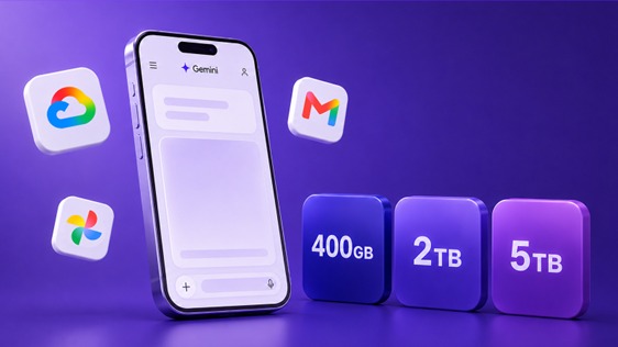 Google AI Plans 구성 안내 이미지 — 제미나이와 Google 클라우드 스토리지 400GB, 2TB, 5TB