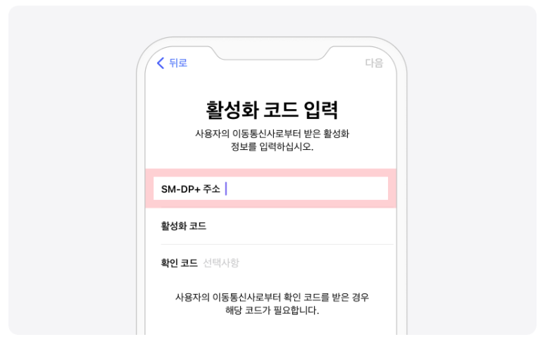 iOS 수동 — SM-DP+ 주소 입력