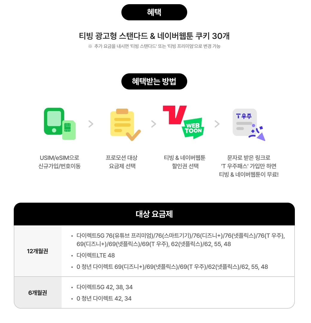 T 다이렉트샵 온라인 전용 추가 혜택 안내 이미지